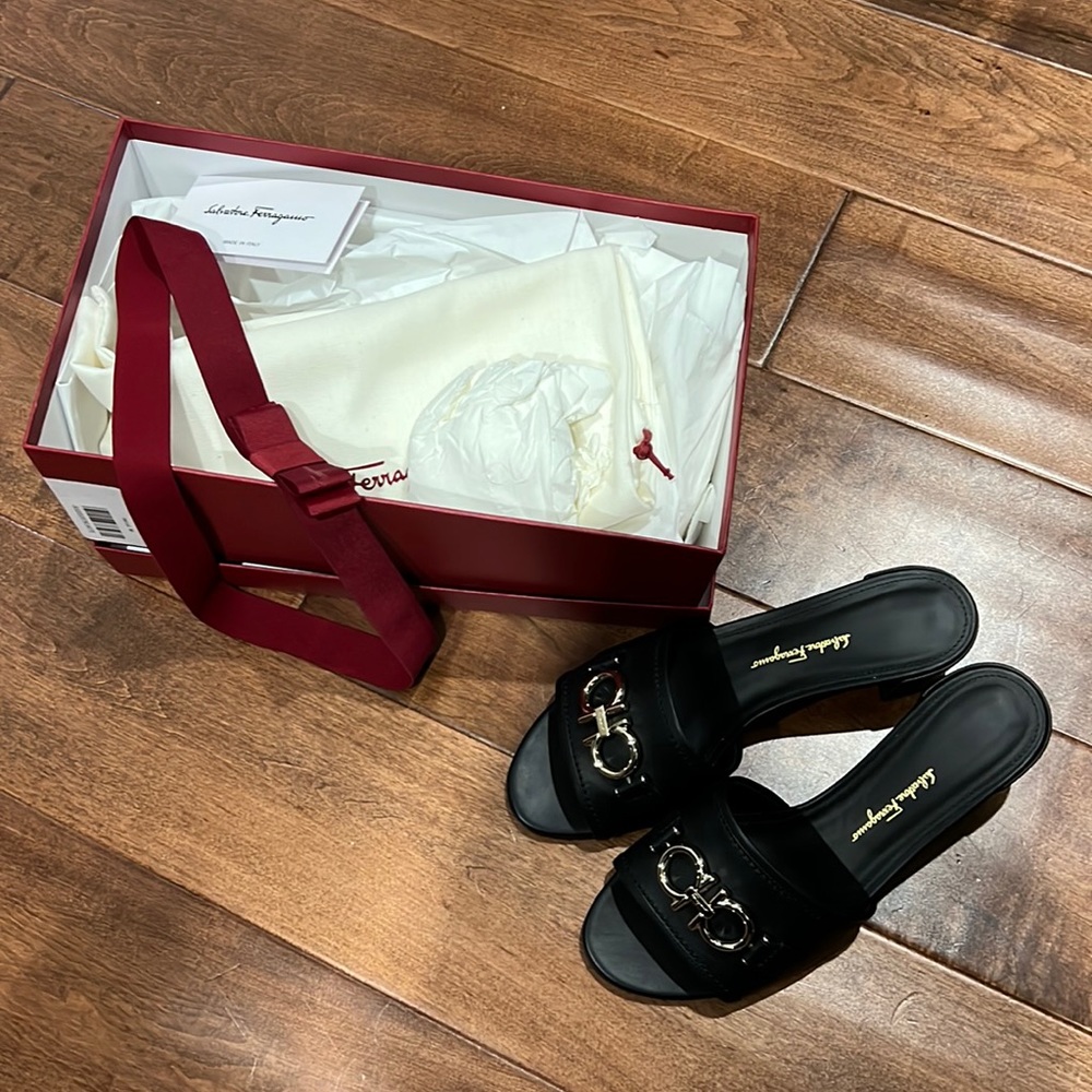 Ferragamo Rhodes Black Heeled Sandal WORE ONE TIME